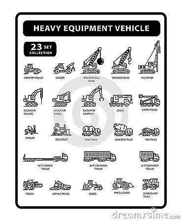 23 set of heavy equipment vehicle Vector Illustration