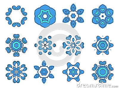 Circle mandala collection in blue color. Relax and meditation. Mandala logo set. Vector Illustration