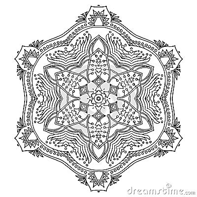 Hand drawing mandala, coloring page, circle mandala, black and white Vector Illustration