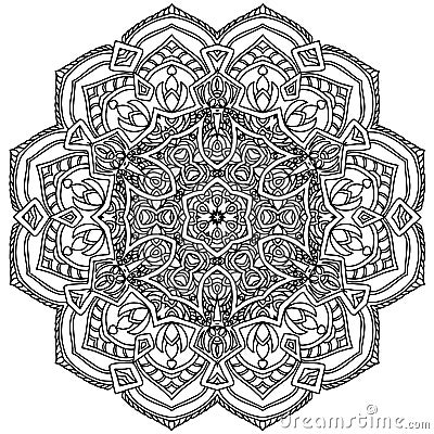 Hand drawing mandala, coloring page, circle mandala, black and white Vector Illustration