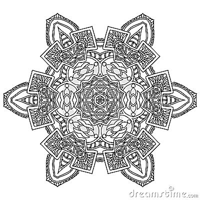 Hand drawing mandala, coloring page, circle mandala, black and white Vector Illustration