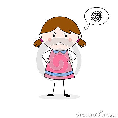 Doodle Girl Frown Angry Face Standing With Akimbo Pose Cartoon Vector Vector Illustration