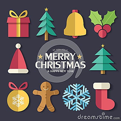 2020 Merry christmas flat icons vector illustration with different christmas elements Vector Illustration
