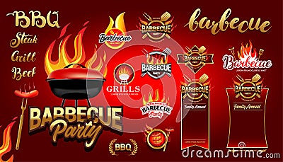 BBQ design elements set, party design, invitation, ad design. Barbecue logo template. BBQ template menu design. Barbecue Food fler Vector Illustration