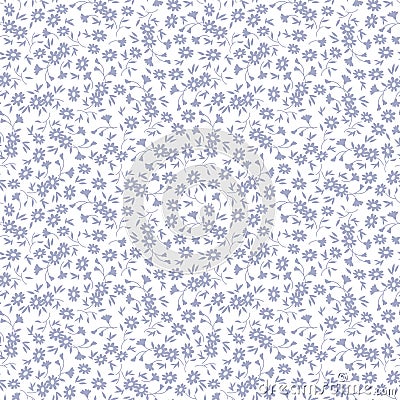 Seamless Pattern Tiny Blue Daisy. White Background Vector Illustration