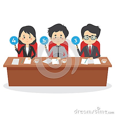 Judges Group Show Scorecards with Assessment Opinion Score Vector Illustration