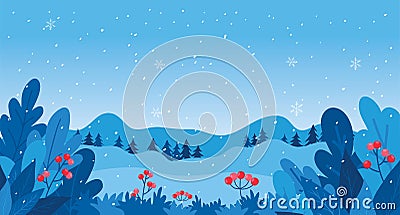 Scenery Winter Landscape vector illustration, Cute, trendy and modern christmas scene Cartoon Illustration