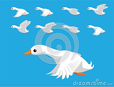 Pekin White Duck Flying Animation Sequence Cartoon Vector Vector Illustration