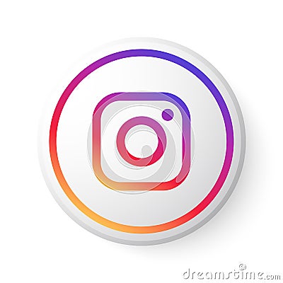 Instagram Circle Button with Multicolor Logo. Social Media Icon with Modern Design for White Background. 3D Round Template with Be Vector Illustration