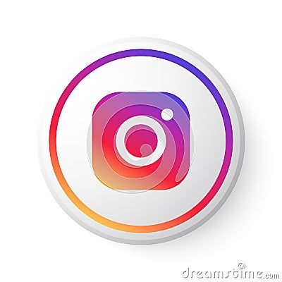 Instagram Circle Button with Multicolor Logo. Social Media Icon with Modern Design for White Background. 3D Round Template with Be Vector Illustration