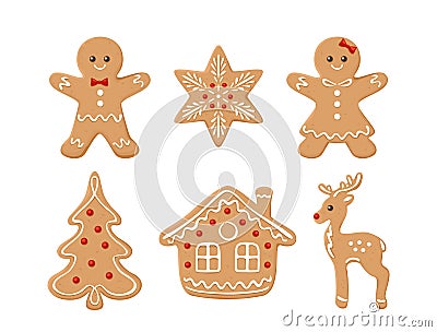 Gingerbread cookies set. Vector illustration of Christmas baking. Vector Illustration