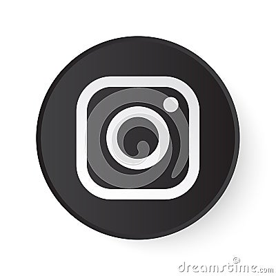 Instagram Circle Black Button with White Logo. Social Media Icon with Modern Design for White Background. 3D Round Template Vector Illustration