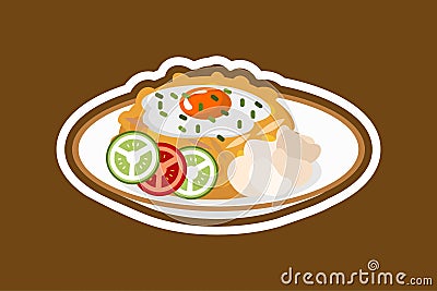 Indonesian traditional food Nasi goreng or fried rice Vector Illustration