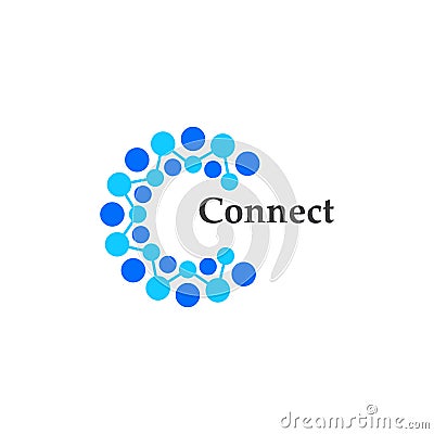 Connect Technology Icon. C Letter with Dot Circle Connected as Network Logo Vector - Vector. Vector Illustration