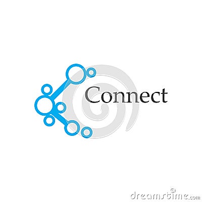 Connect Technology Icon. C Letter with Dot Circle Connected as Network Logo Vector - Vector. Vector Illustration