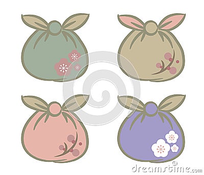 Japanese style furoshiki set for Takeaway - Round type with pattern Vector Illustration