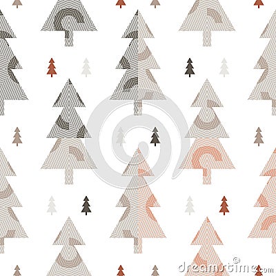Christmas park with decorated geometric trees. Vector Illustration