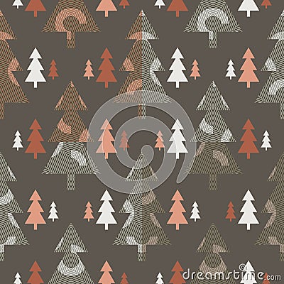 Night Christmas park with decorated geometric trees. Vector Illustration