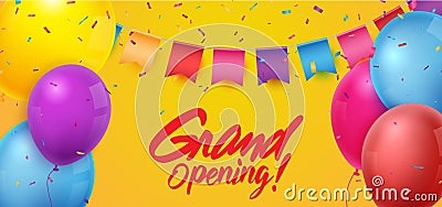 Grand opening ceremony with colorful balloon and confetti Vector Illustration