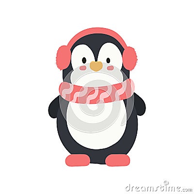 Cute Winter Penguin Illustration. cute penguin wearing warm clothes Stock Photo