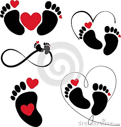 Print Cute footprint, heart, silhouette. vector illustration Vector Illustration