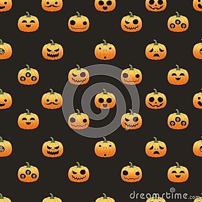 Seamless pattern with pumpkins Halloween sets on black background, Vector Illustration
