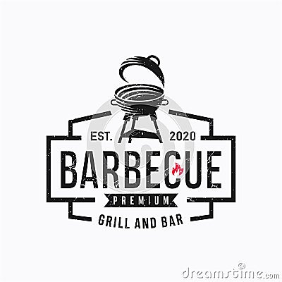 Vintage Grill Barbeque Logo Design Rustic Retro. Grill Bar Design Element in Vintage Style for Logotype, Label, Badge Fire flame Vector Illustration