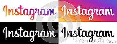 Instagram Text Logo - Vector Set Collection - Black Silhouette and Original Gradient Color Font - Isolated. Latest Font for Web Pa Vector Illustration