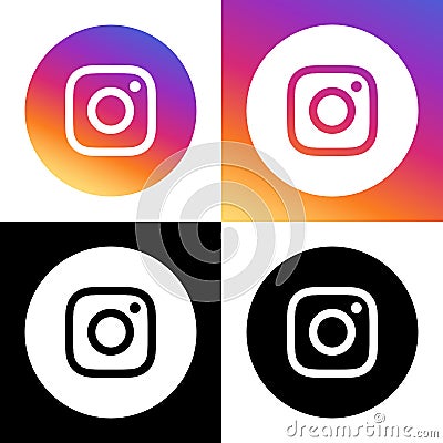 Instagram Logo - Vector - Set Collection - Black Silhouette Shape and Original Gradient - Isolated. Instagram Latest Icon for Web Vector Illustration