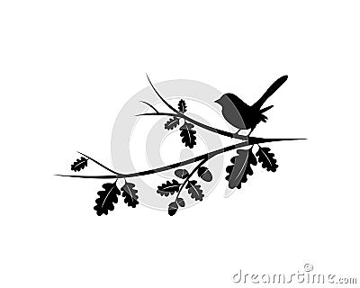 Bird Silhouette on Branch Vector. Wall Decals, wall artwork, Art Decoration. Birds Silhouette on tree isolated Vector Illustration