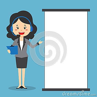 Stock Vector Call Center with Blank Board Vector Illustration