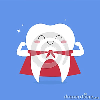 Strong cute superhero tooth vector illustration Vector Illustration