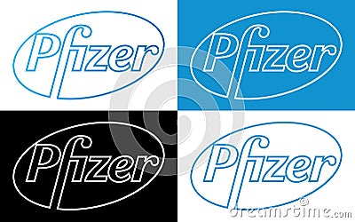 Pfizer Vector Logo - Latest Blue and Black Color Silhouette Set - American pharmaceutical corporation that research and developmen Vector Illustration