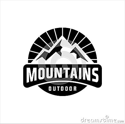 Mountains logo emblem vector illustration. Outdoor adventure expedition Vector Illustration