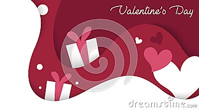 Valentine`s Day Paper Cut Bckground Illustration Vector. Vector Illustration