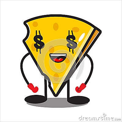 cute dollar-eyed cheese mascot Vector Illustration