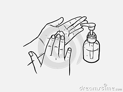 Pump alcohol gel Hand sanitizer Alcohol-based hand rub. Rubbing alcohol. Wall mounted soap dispenser. Wall hanging hand wash conta Vector Illustration