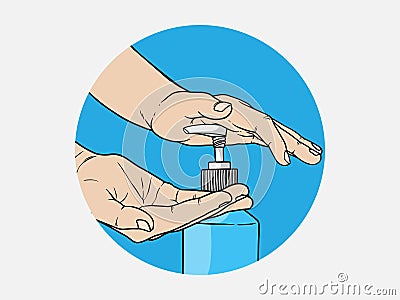 Pump alcohol gel Hand sanitizer Alcohol-based hand rub. Rubbing alcohol. Wall mounted soap dispenser. Wall hanging hand wash conta Vector Illustration