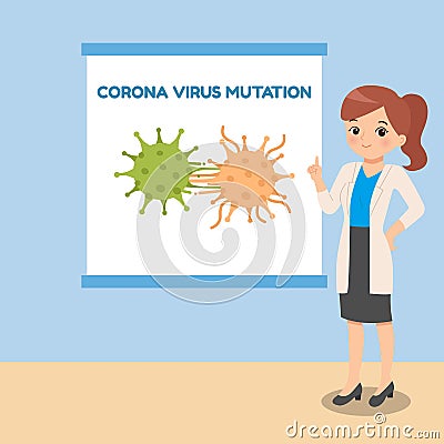 Female doctor explaining corona virus mutation. Vector Illustration