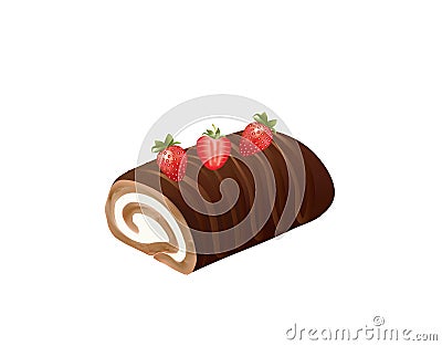 Chocolate strawberry roll cake Vector Illustration