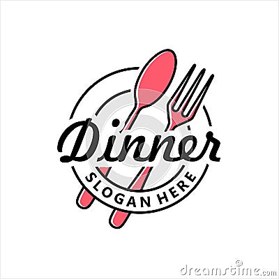 Dinner logo with a fork and spoon, Restaurant, resto, food court, cafe logo template Vector Illustration