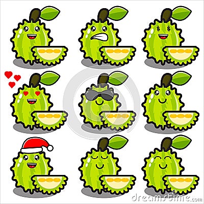 cute durian mascot bundle set Vector Illustration