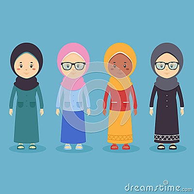 Stock Vector Muslim Women Set Vector Illustration