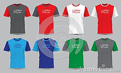 Realistic vector T-Shirt sport front view collection set with text on grey background Vector Illustration