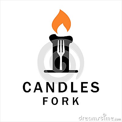 Dinner Logo Candle and Fork Symbol Candlelight dinner concept, Restaurant logo Cafe Logo Vector Illustration