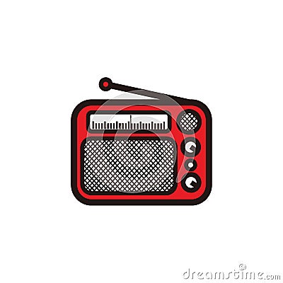 Red classic square radio style with antenna - red and black vintage square radio tuner with antenna Vector Illustration