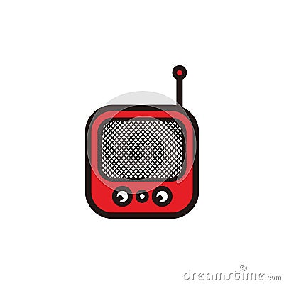 Red classic square portable radio - red and black vintage square portable radio tuner Vector Illustration