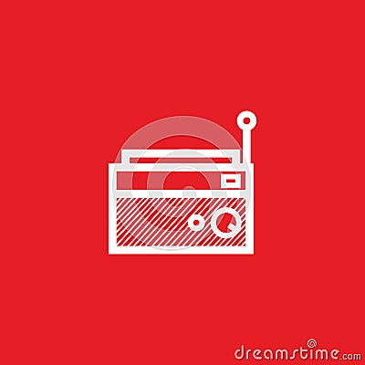 Simple classic square radio silhouette - vintage square radio tuner isolated on red Vector Illustration