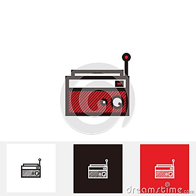 Red classic square radio style with antenna - silhouette vintage square radio tuner with antenna Vector Illustration