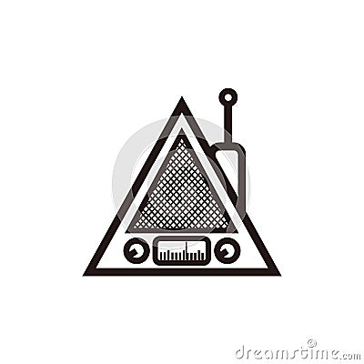 Silhouette of classic triangle portable radio - black and white vintage triangle portable radio tuner Vector Illustration